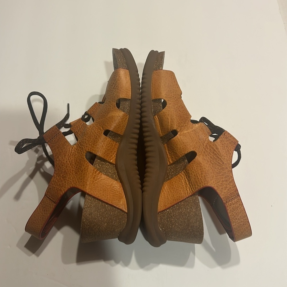 Bionica Sorena orange lace up sandals heel slip resistant leather upper & lining - Picture 3 of 10